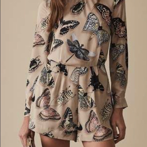 NWT Reiss Butterfly Printed Romper with Tie Neck